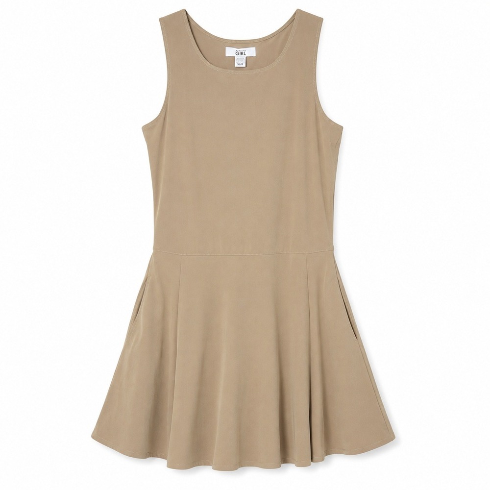 Athleta Girl Fit and Flare Dress Girls XL 14 Tan Excellent Sleeveless Pockets